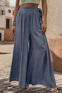 Thumbnail for Printed Tied Wide Leg Pants - T - 3 COLORS -