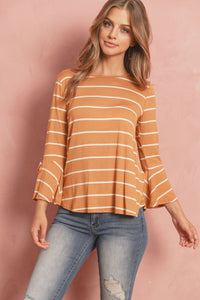 Thumbnail for Riah Fashion - Stripe Flutter Sleeve Tie Top - 3 COLORS -