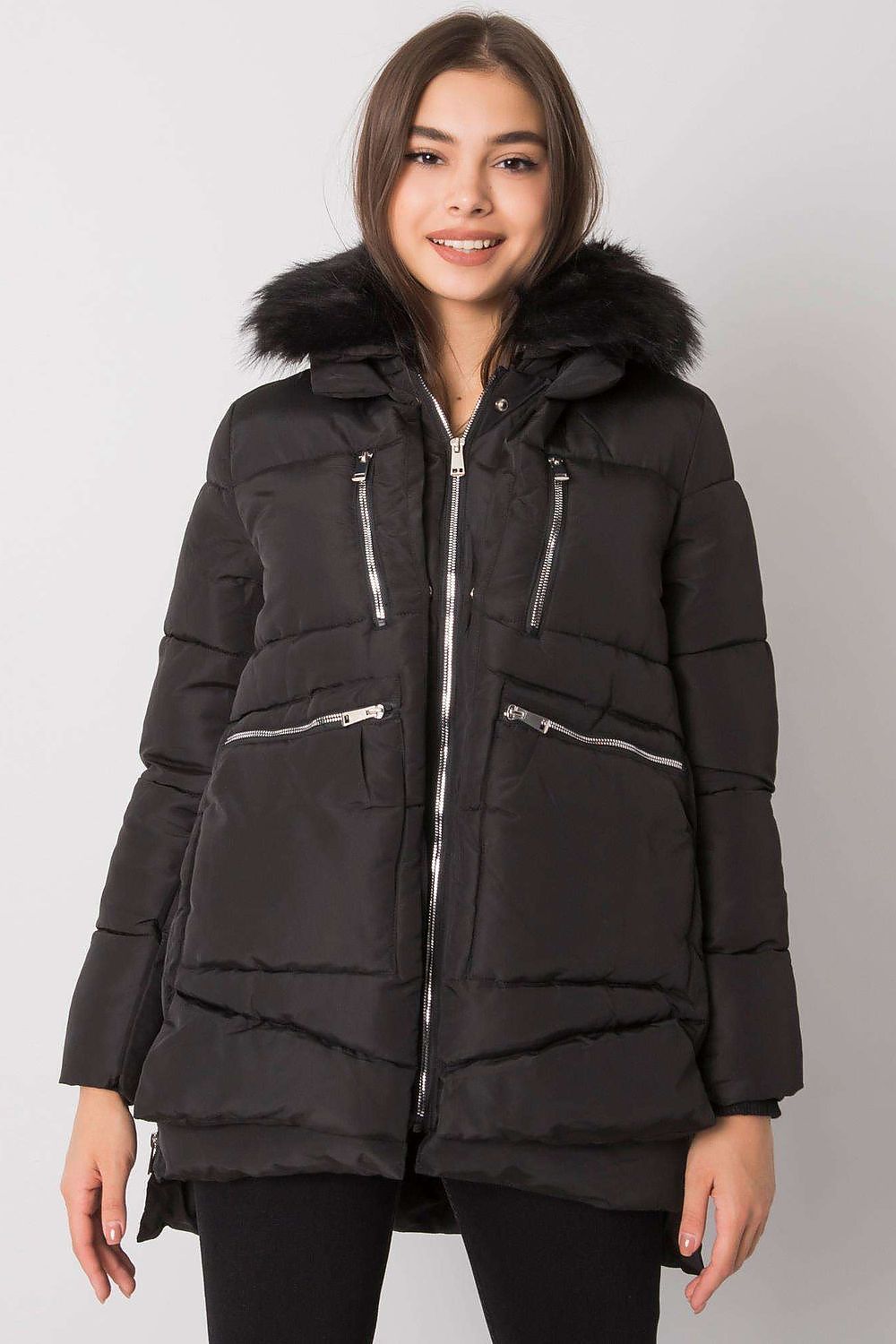 NM - Detachable Faux Fur collar / hood Coat - 1 COLOR -