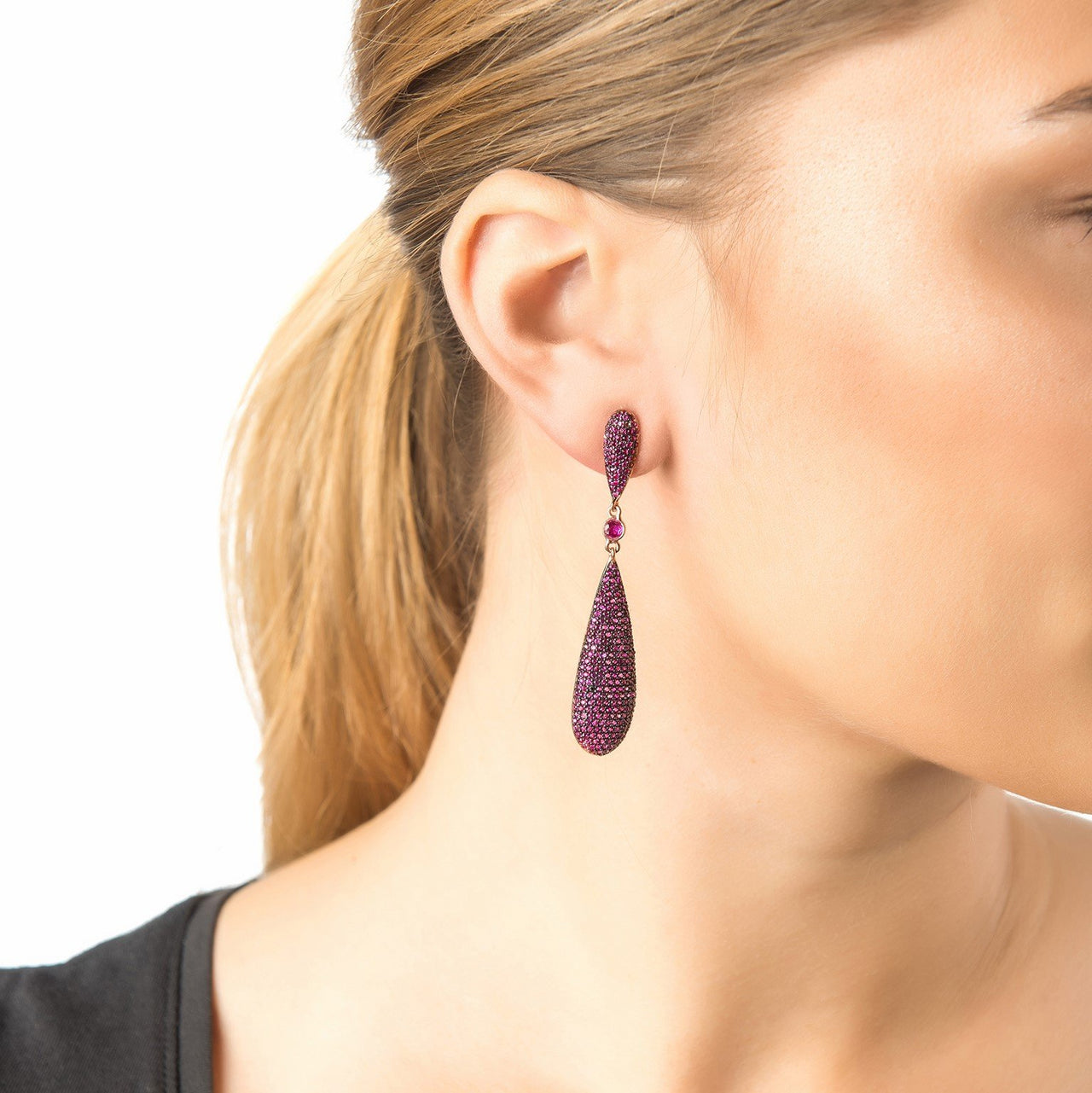 LATELITA - Coco`s Long Drop Earrings Ruby Red CZ -