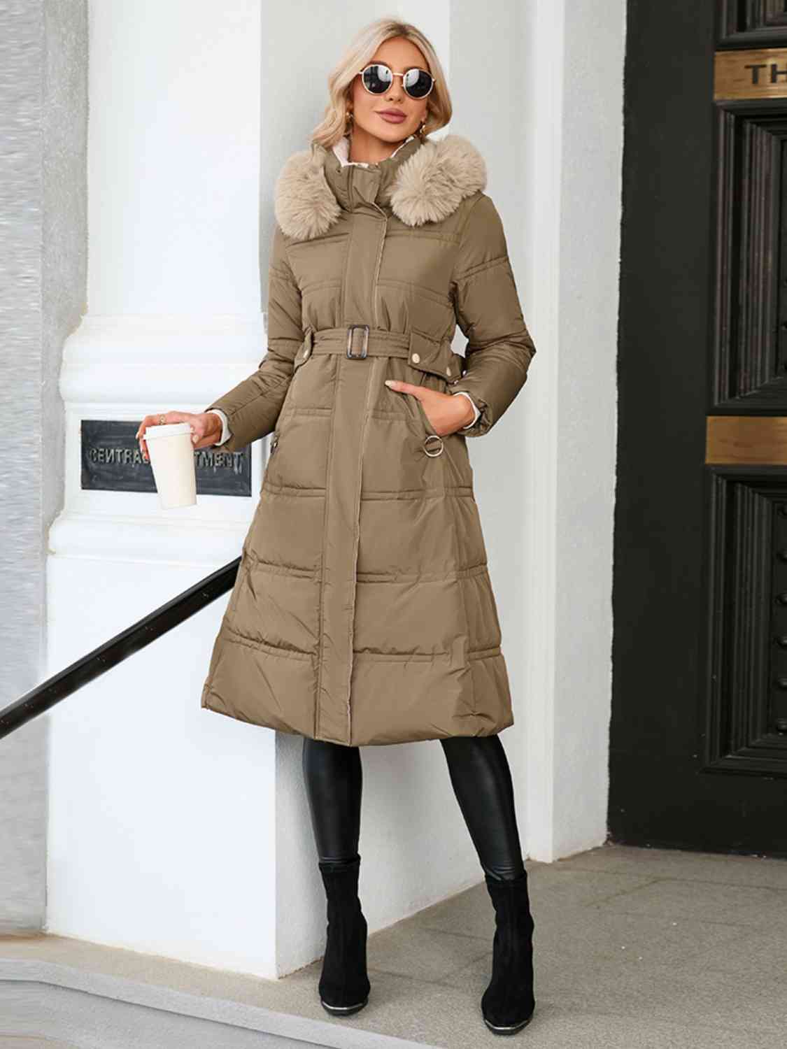 Longline Hooded Winter Coat with Pockets - T - 3 COLORS -