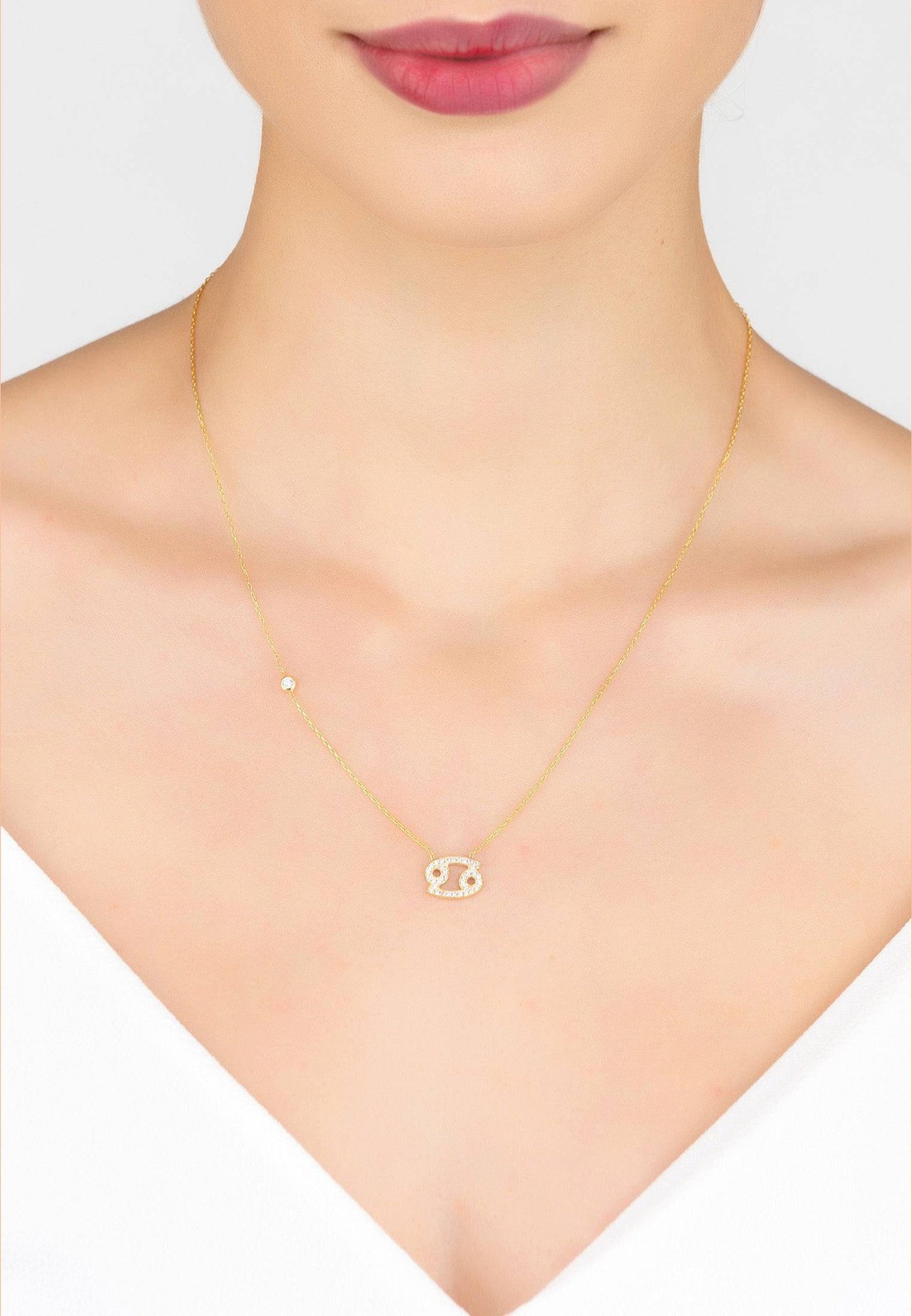 Zodiac Star Sign Pendant Necklace Gold Cancer -