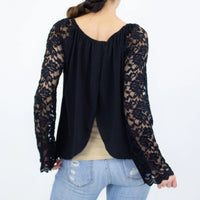 Thumbnail for Stylespect - Lace Sleeve Backless Top - Black - 1 COLOR -