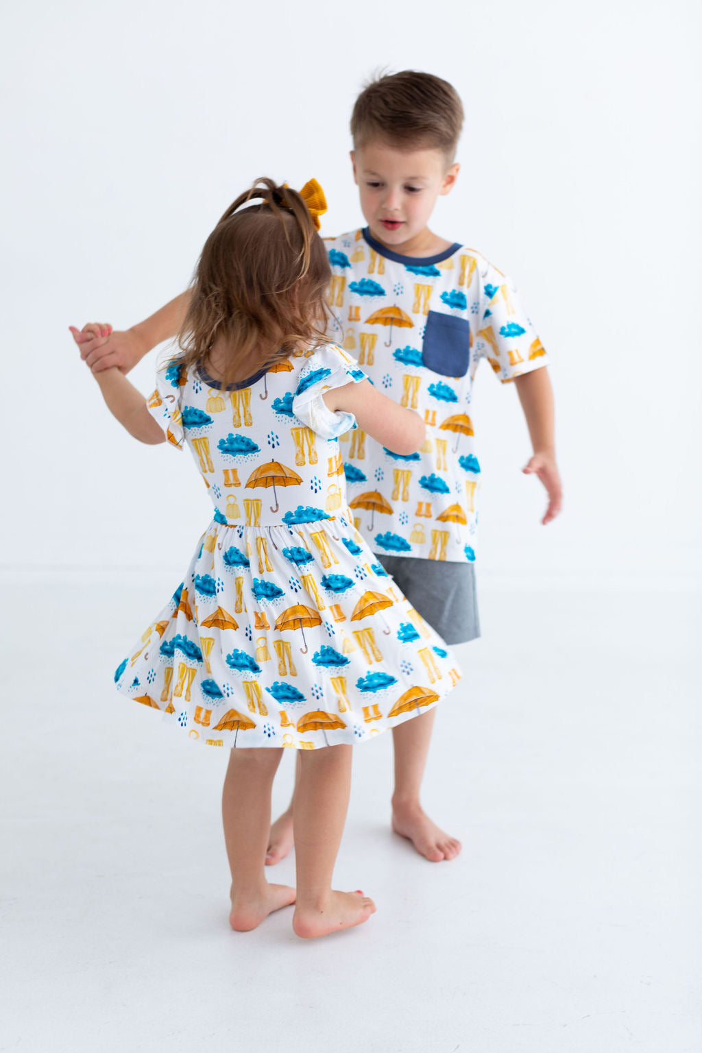 Eclipse Kids - Flutter Sleeve Twirl Dress - Rainy Days - SIZES 2T THRU 11/12 -