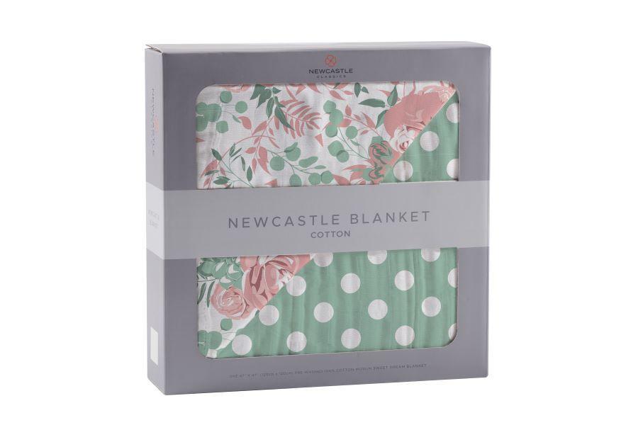 Newcastle - Desert Rose & Jade Polka Dot Cotton Muslin Blanket -