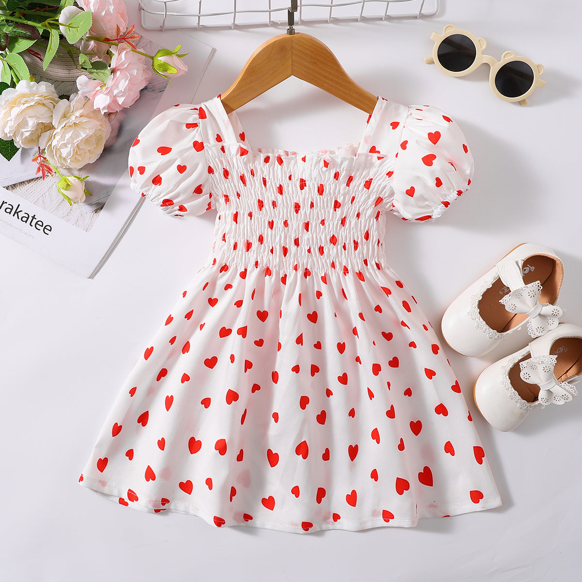 Printed Square Neck Smocked Dress - T - 5 SIZES - 5 COLORS -