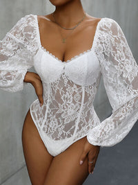 Thumbnail for Lace Balloon Sleeve Bodysuit - T - 2 COLORS -