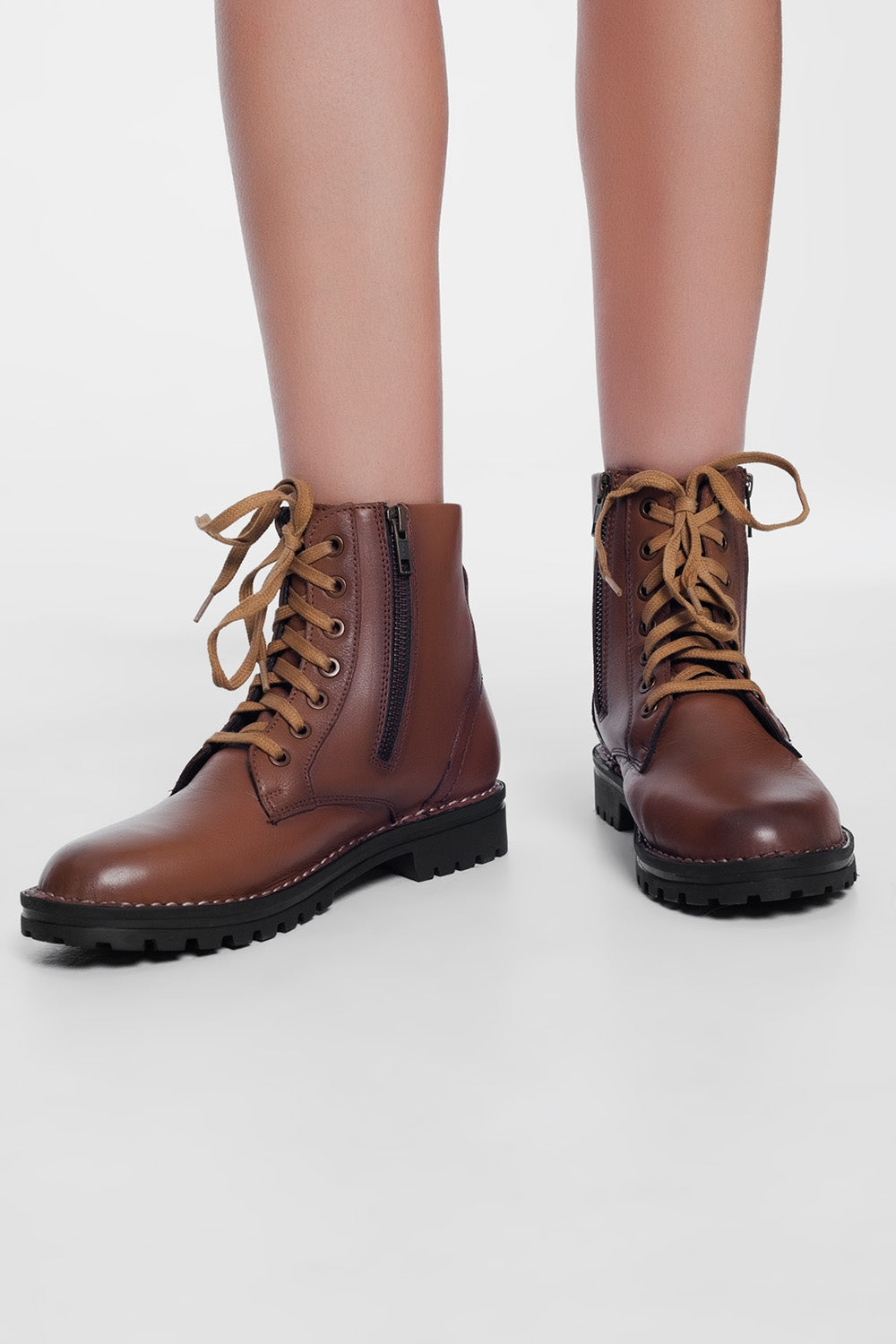 Q2 - Chunky Military Boots in Brown - 1 COLOR -