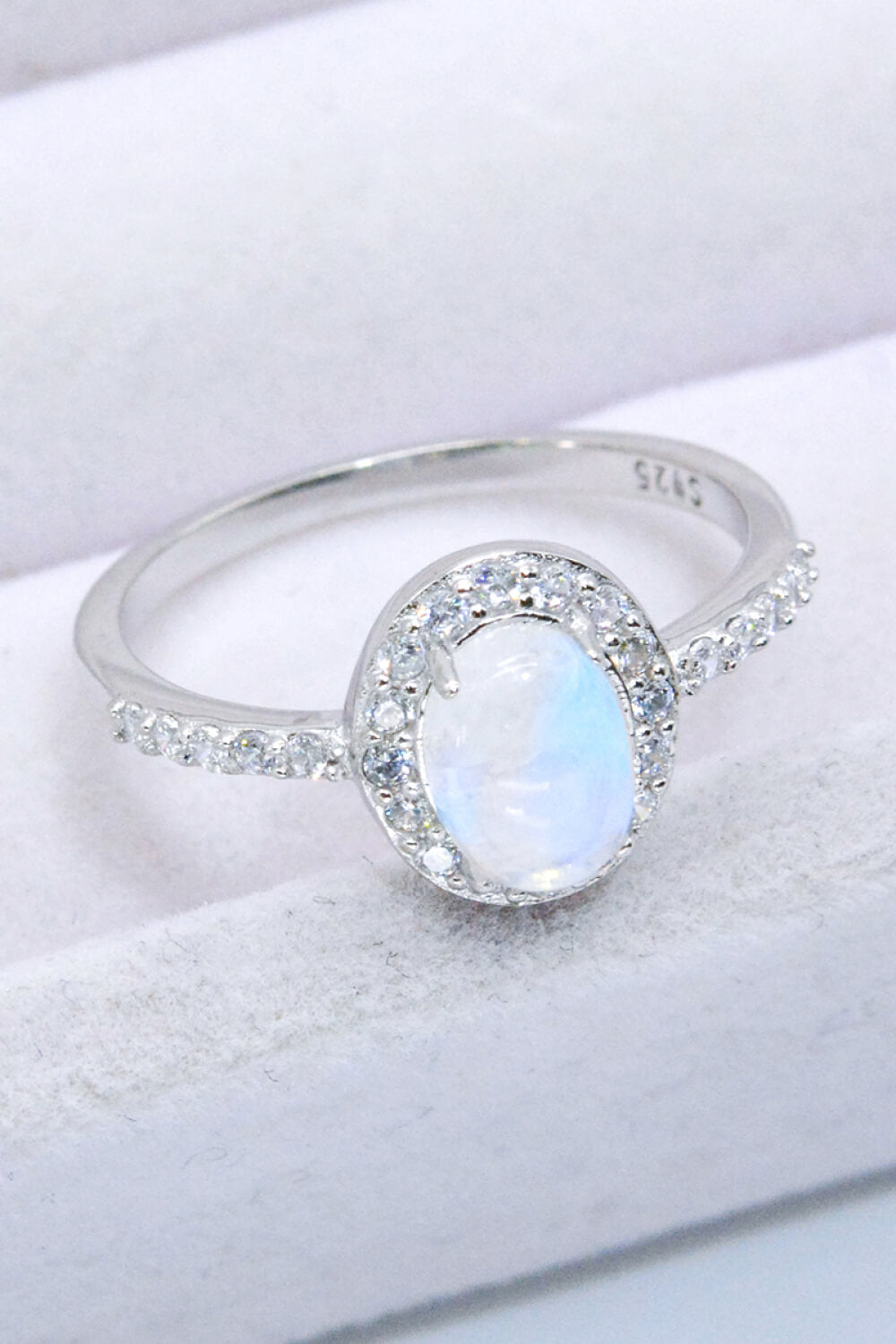 925 Sterling Silver Natural Moonstone Halo Ring - T - SIZES 6 THRU 9 - 1 FINISH -