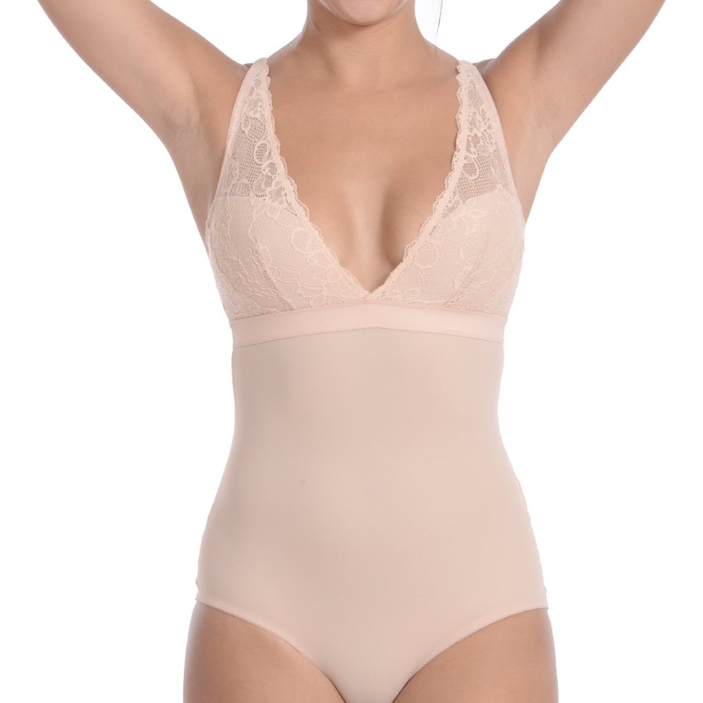 Lingerie Look Full Bodysuit Shaper With Beautiful Lace Details Nude -