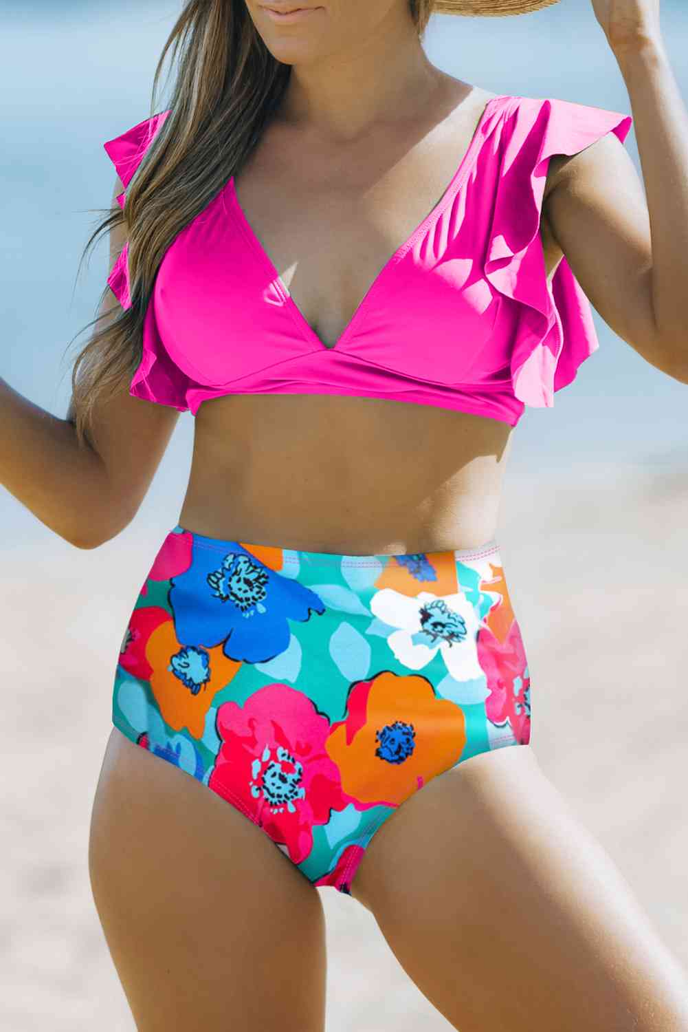 Cropped Swim Top and Floral Bottoms Set - 1 COLOR -