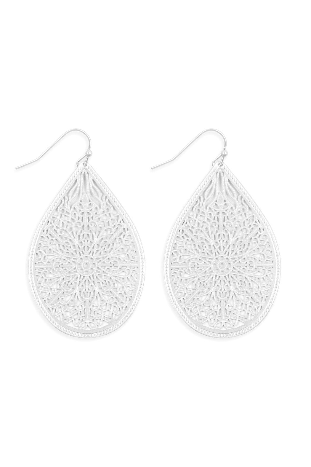 Riah Fashion - Filigree Teardrop Hook Earrings - 5 COLORS