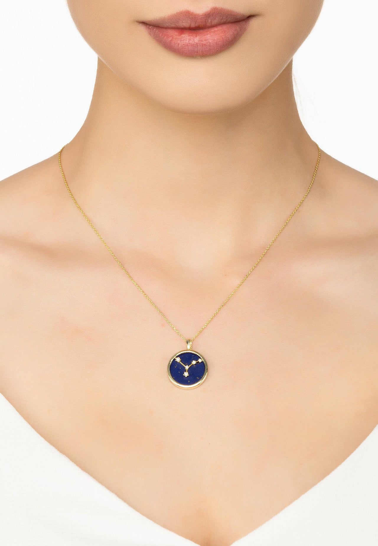 Zodiac Lapis Lazuli Gemstone Star Constellation Pendant Necklace Gold Cancer -