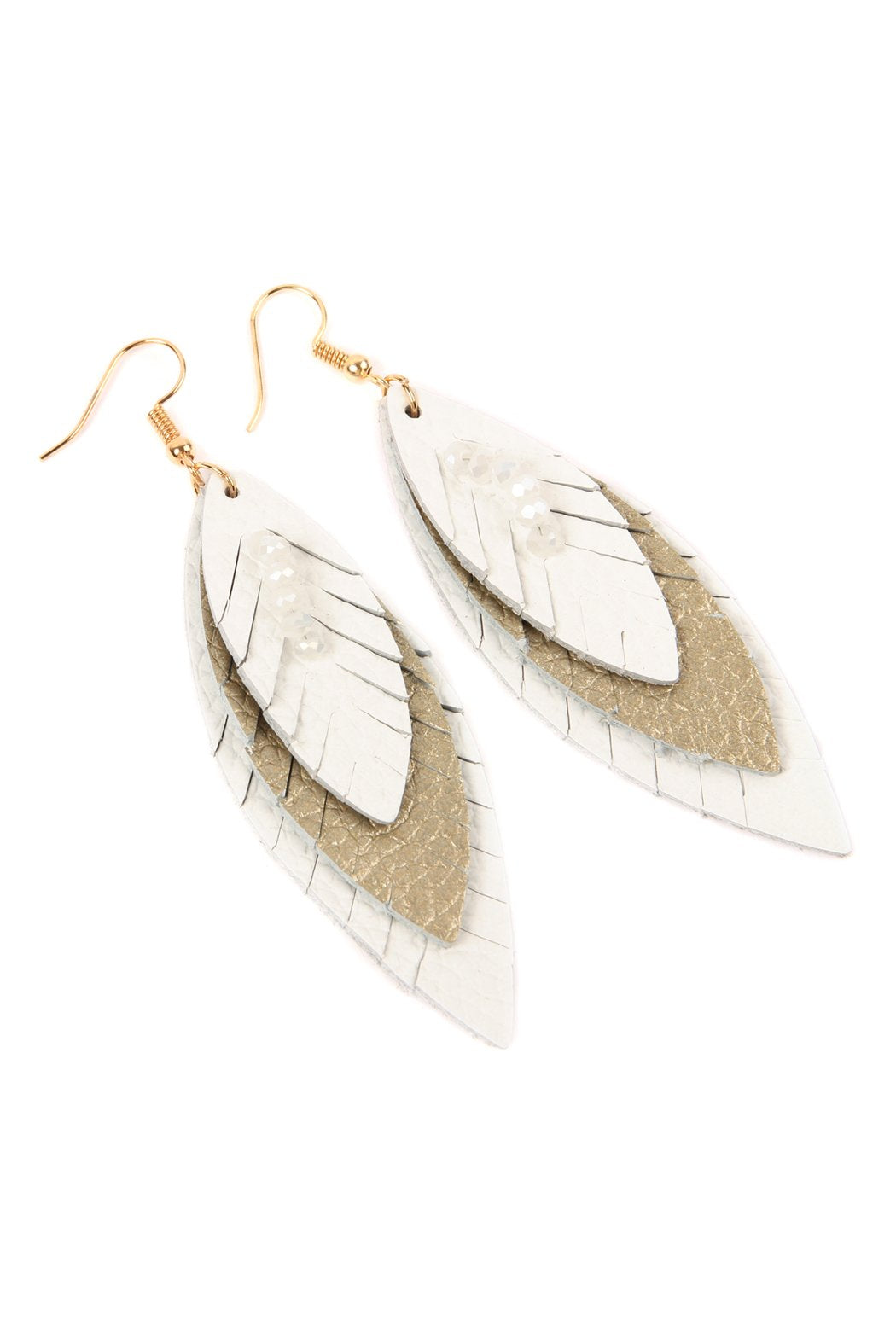 Three Layer Fringe Leather Marquise Earrings - 14 COLORS -