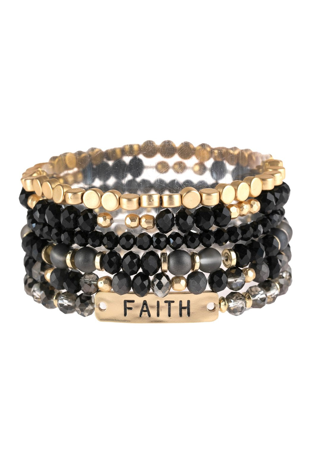 "Faith" Charm Mixed Beads Bracelet - 5 COLORS -