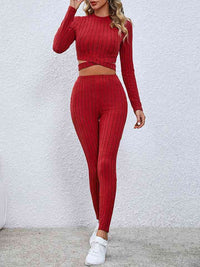 Thumbnail for Crisscross Knit Top and Leggings Set - 2 PCS. - T - 3 COLORS -