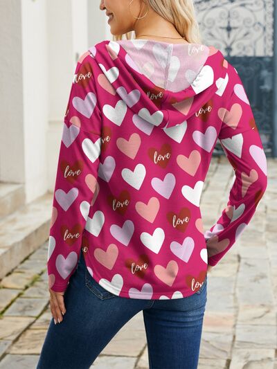 Heart Drawstring Dropped Shoulder Hoodie - T - 1 COLOR -