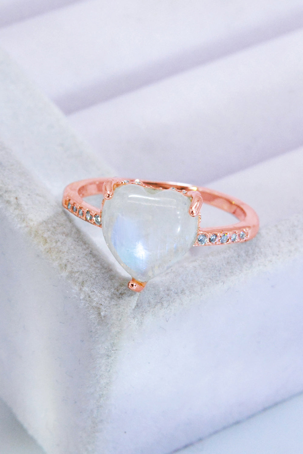 Heart-Shaped Natural Moonstone Ring - T - SIZES 6 THRU 9 - 2 FINISHES -