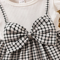 Thumbnail for Plaid Bow Detail Round Neck Dress with Headband - T- 6 SIZES - 2 COLORS -