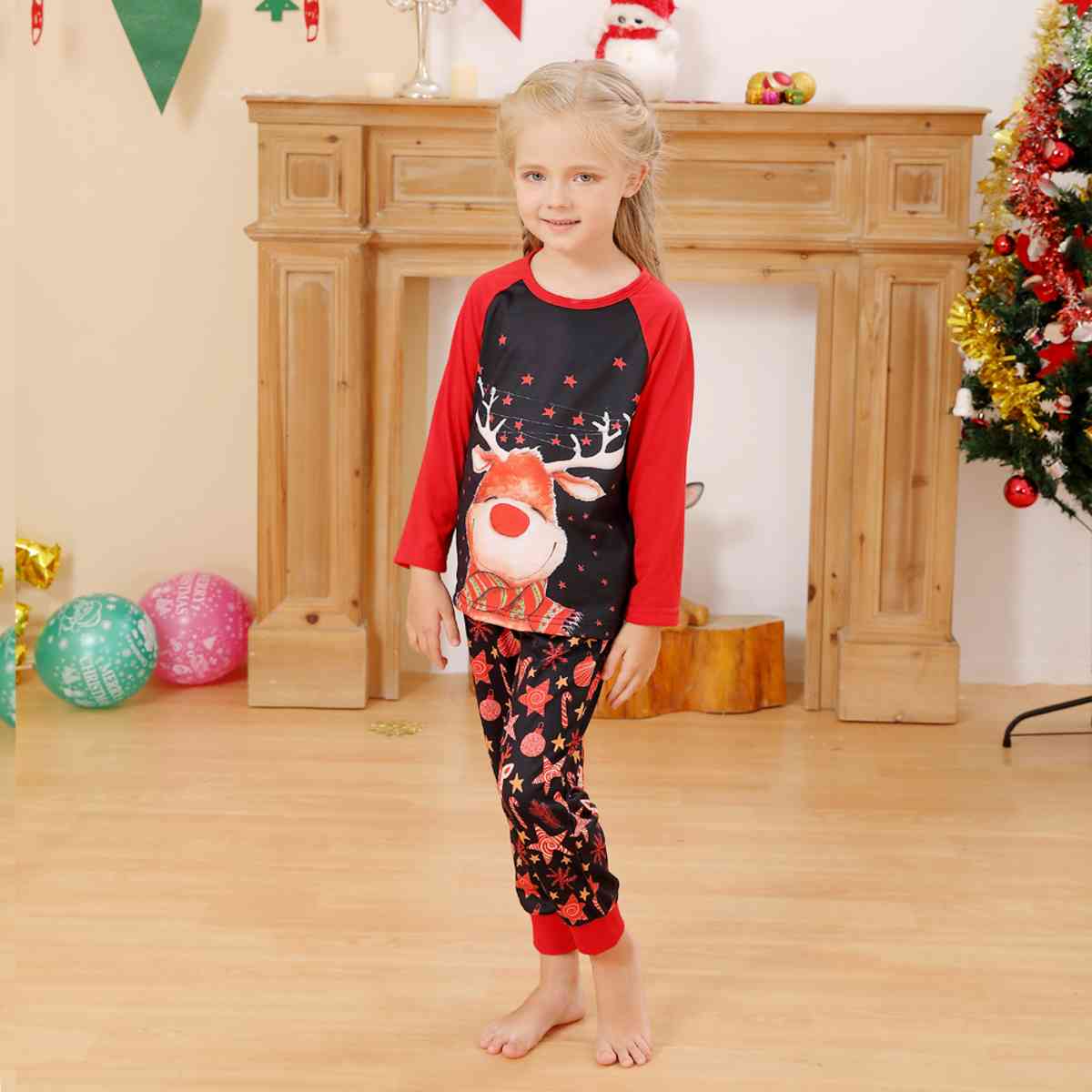 KIDS Reindeer Graphic Top and Printed Pants Set - T -