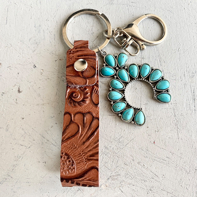 Turquoise Genuine Leather Key Chain - 6.1" - T - 5 STYLES -