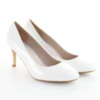 Thumbnail for Patent Leather 8cm Pin Heel Round Toe Pumps-White