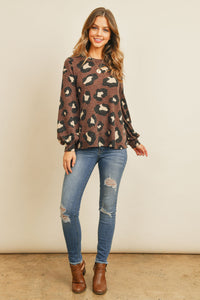 Thumbnail for Riah Fashion - Puff Sleeved Leopard Print Top - 4 COLORS -