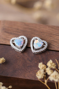 Thumbnail for 925 Sterling Silver Opal Heart Stud Earrings - T - 2 COLORS -