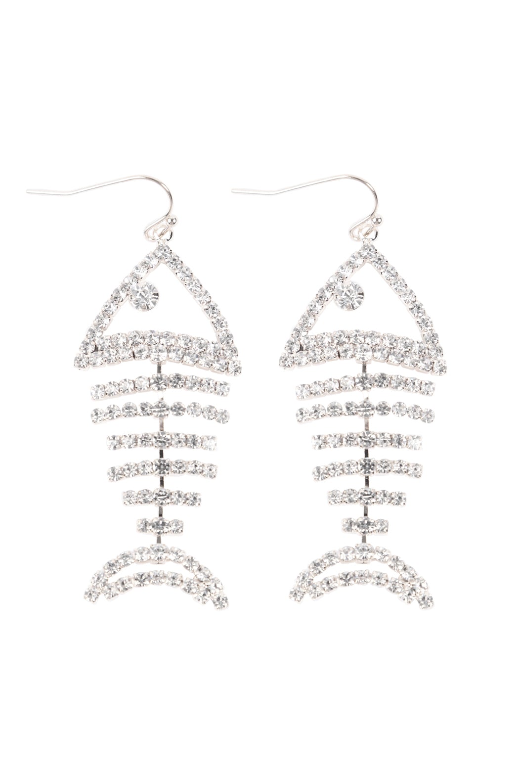 Riah Fashion - Fish Bone Rhinestone Dangling Earrings - 2 COLORS -