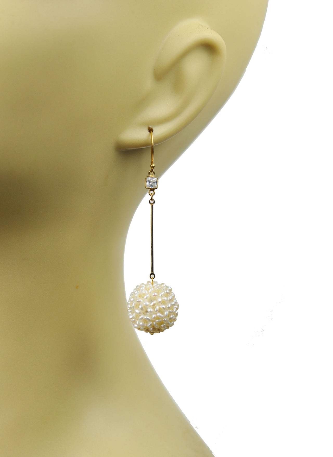 Gena Myint - White Topaz Pearl Cluster Ball Vermeil Earrings -