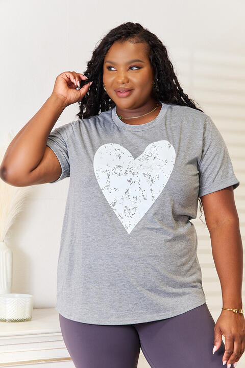 Simply Love Heart Graphic Cuffed Short Sleeve T-Shirt - SIZES S THRU 2XL - T - 1 COLOR -