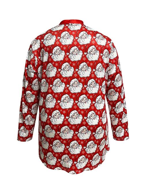 Plus Size Santa Print Open Front Long Sleeve Cardigan - SIZES 1XL THRU 3 XL - T - 1 COLOR -