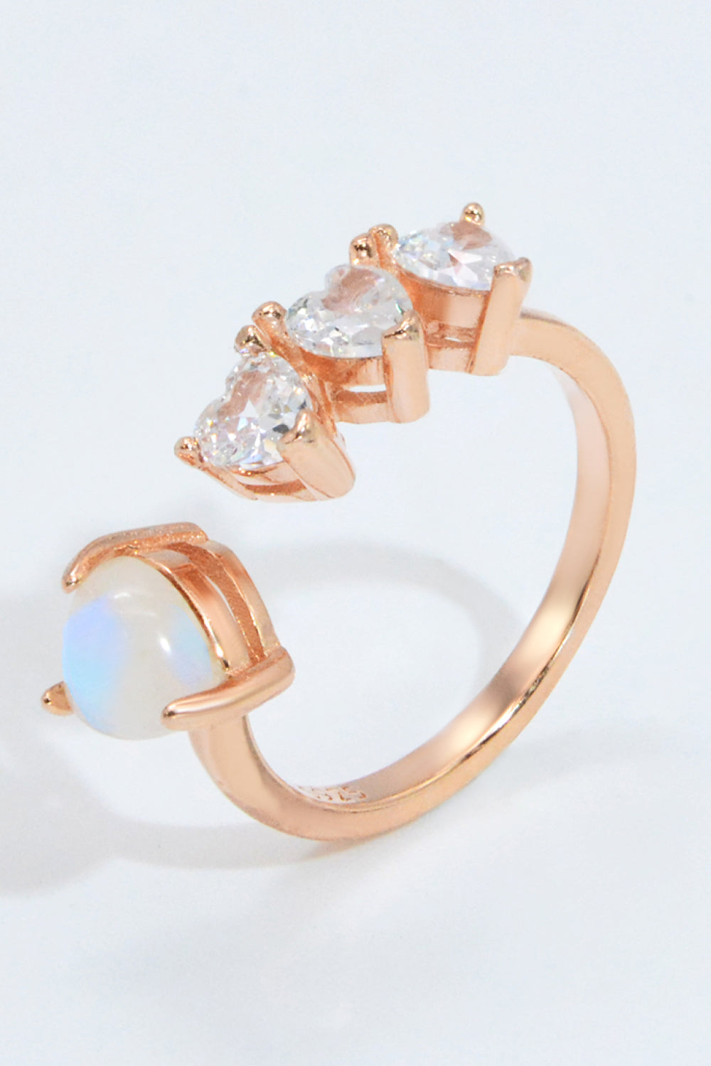 Natural Moonstone and Zircon Heart Open Ring - T - 1 SIZE FIT - 2 FINISHES -