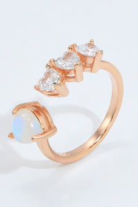 Thumbnail for Natural Moonstone and Zircon Heart Open Ring - T - 1 SIZE FIT - 2 FINISHES -