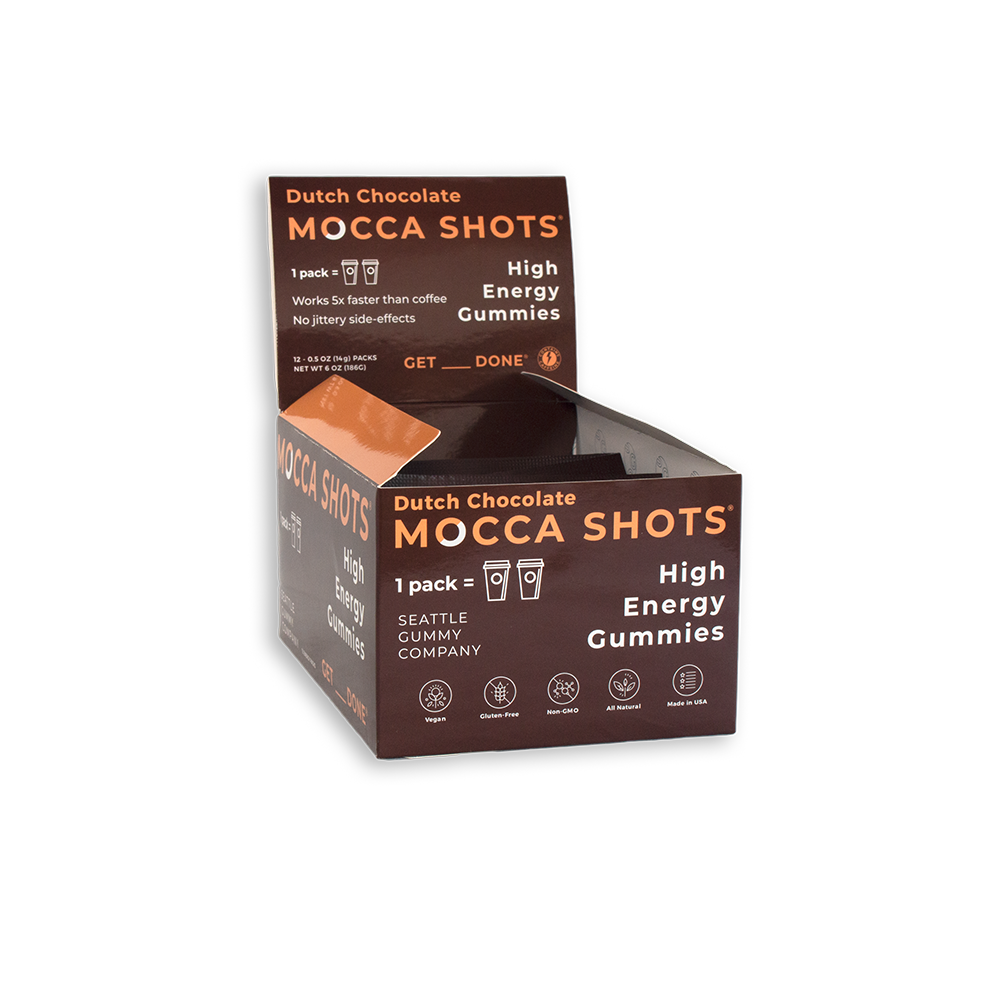 Seattle Gummy Co. - Mocca Shots Energy Gummies with Caffeine | Dutch Chocolate (12-Pack box) -