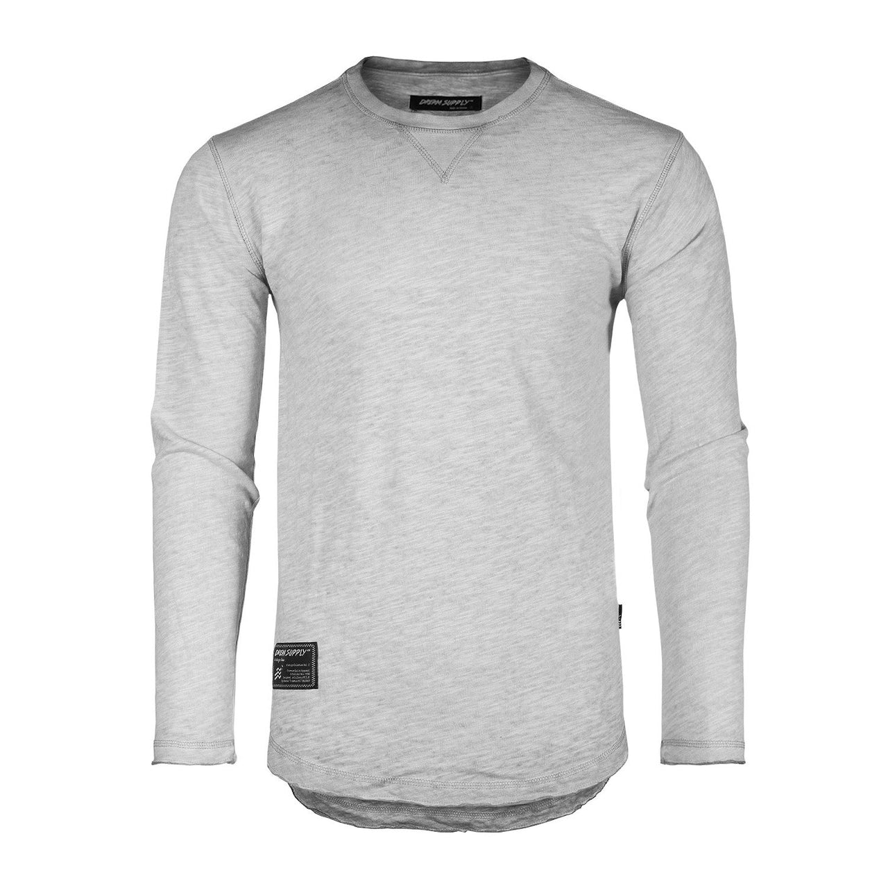 Mens Long Sleeve Crewneck Oil Wash Vintage Raw Edge Hem T Shirt - 1 COLOR