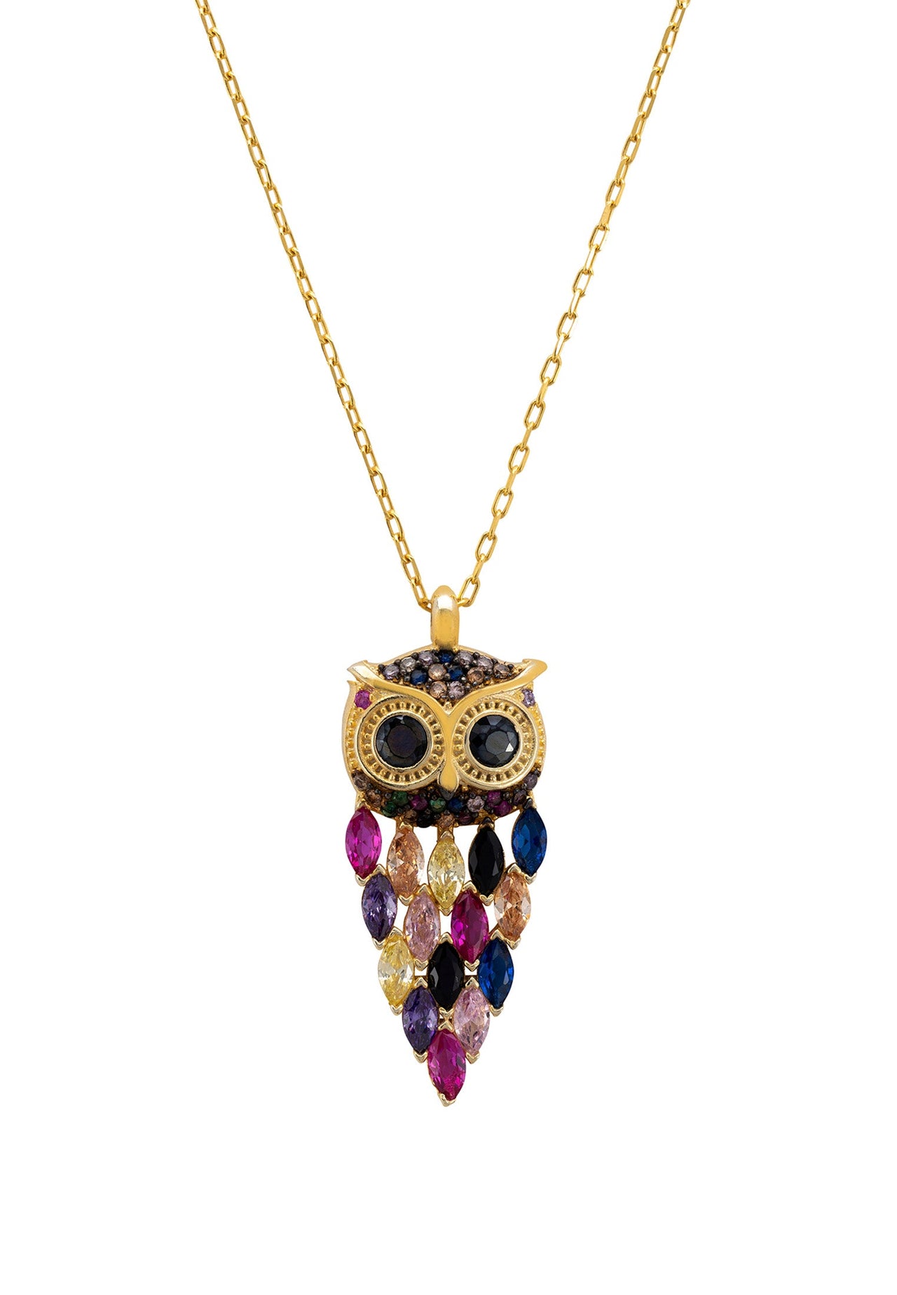 LATELITA - Owl Rainbow Pendant Necklace Gold -