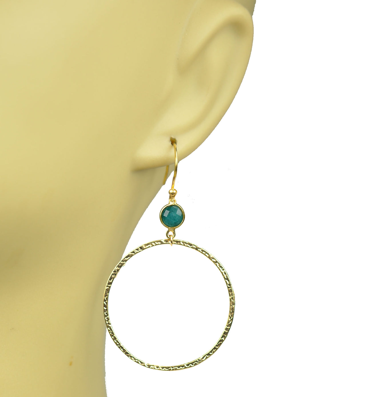 Gena Myint - Emerald Bezel Circle Earrings -