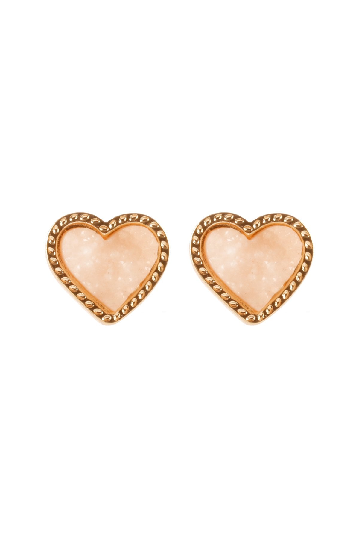 Riah Fashion - Metal Druzy Heart Valentine Post Earrings - 6 COLORS