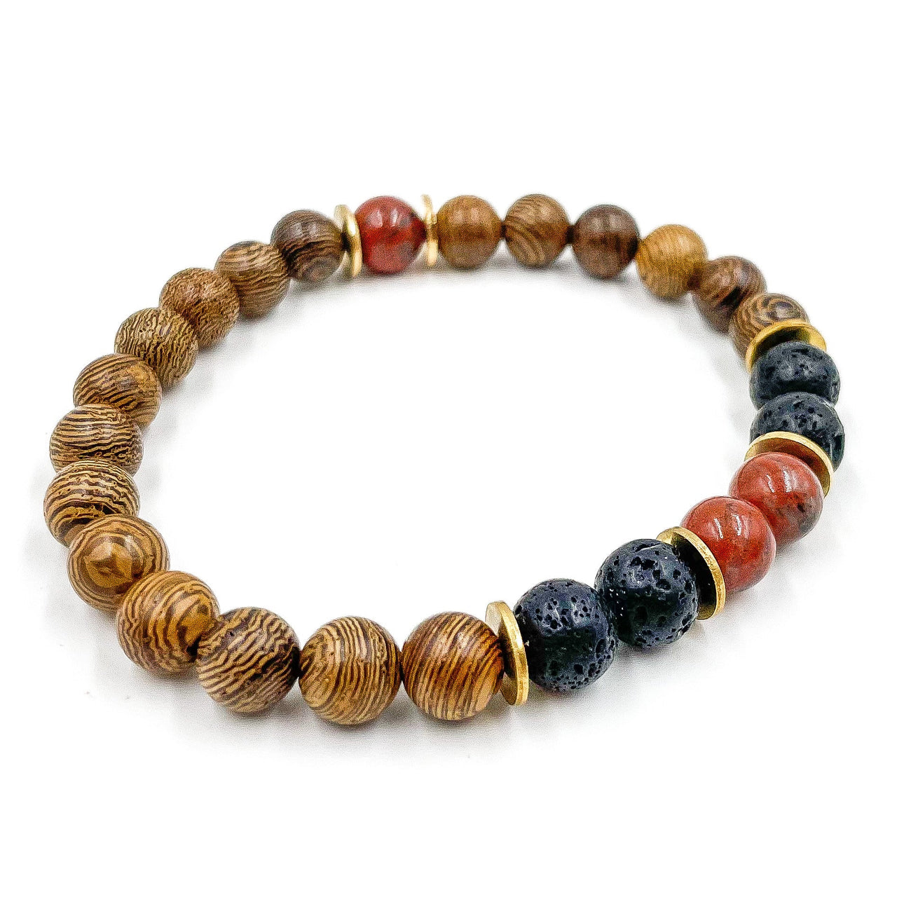 Central Premium - Red Jasper, Lava Rock, & Zebrawood Mala Beaded Bracelet -