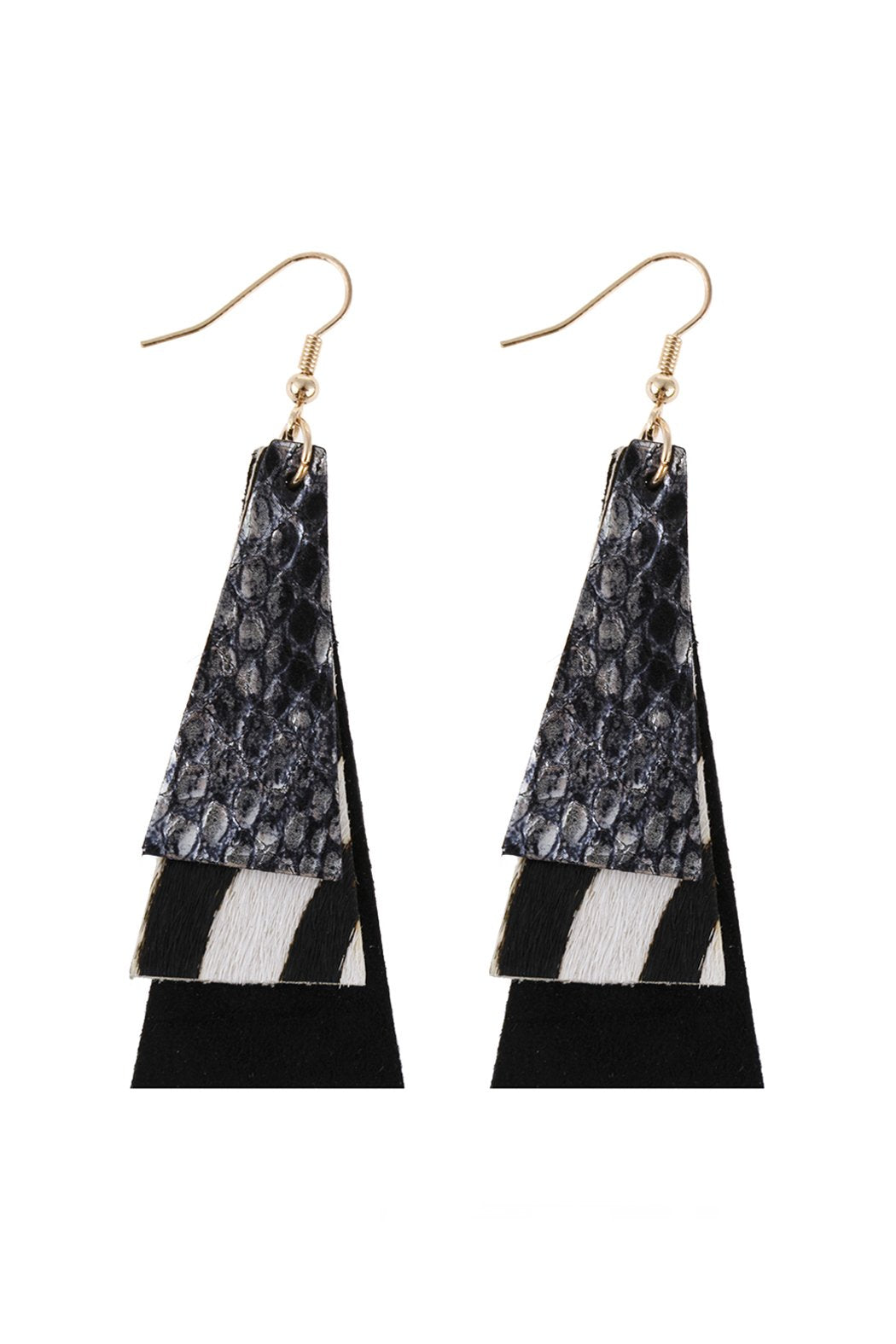 Animal Print Layered Leather Trapezoid Hook Earrings - 5 STYLES -