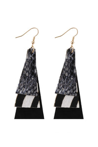 Thumbnail for Animal Print Layered Leather Trapezoid Hook Earrings - 5 STYLES -