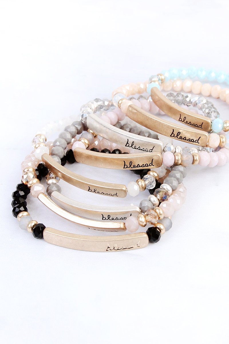 Riah Fashion - "BLESSED" 6mm GLASS STRETCH BRACELETS - 8 COLORS -