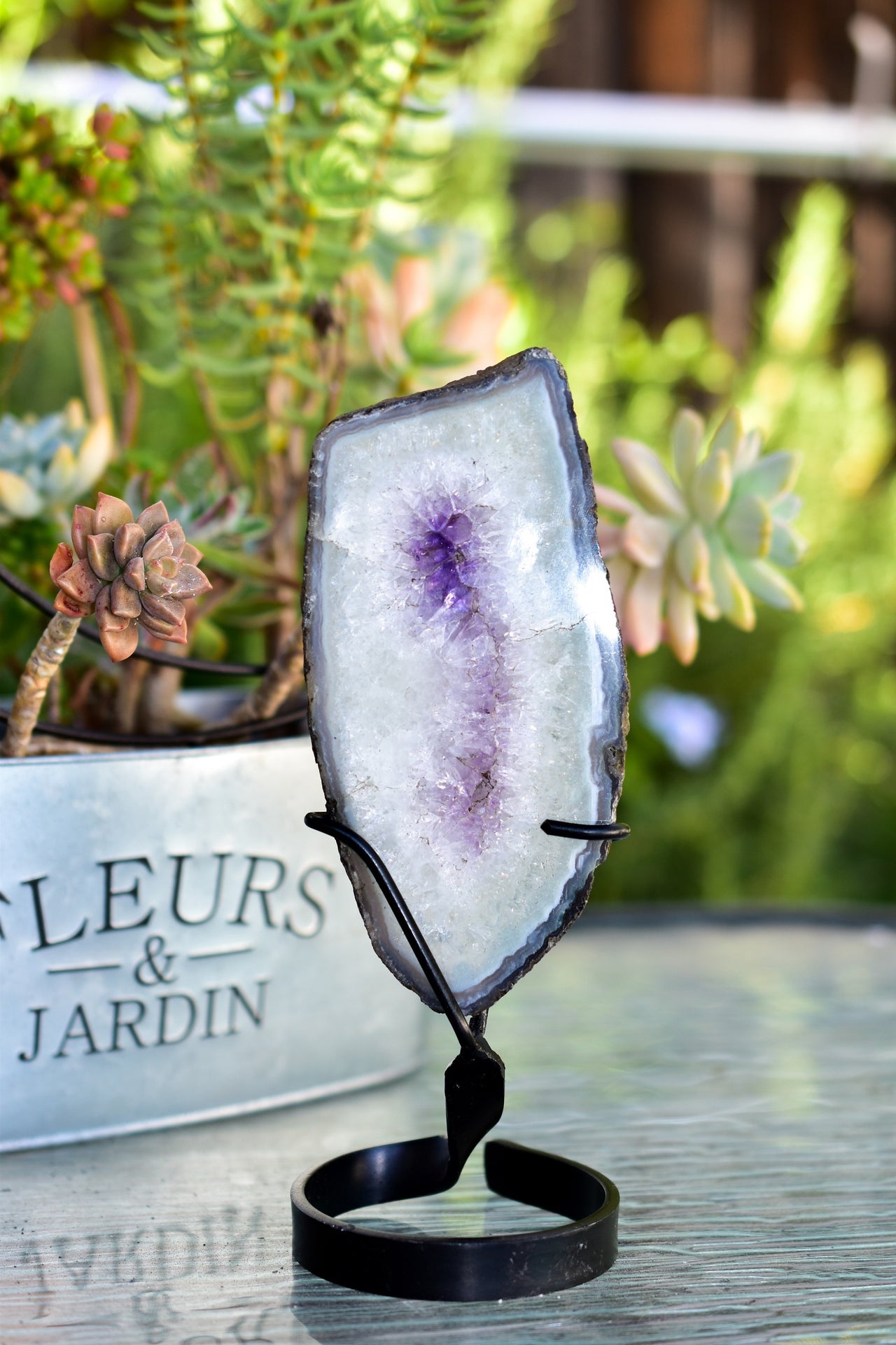 Whyte Quartz - Amethyst Slice on Metal Display Stand -