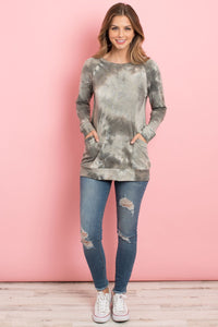 Thumbnail for Riah Fashion - Tie Dye Long Sleeve Top With Kangaroo Pocket - 4 COLORS -