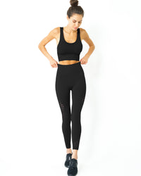 Thumbnail for Savoy - Mesh Seamless Legging With Ribbing Detail - Black - 1 COLOR -