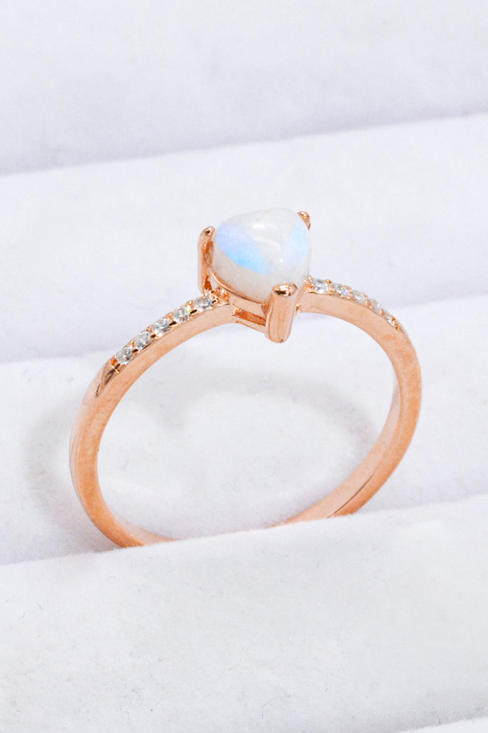 Natural Moonstone Heart 18K Rose Gold-Plated Ring - T - SIZES 6 THRU 9 - 1 FINISH -