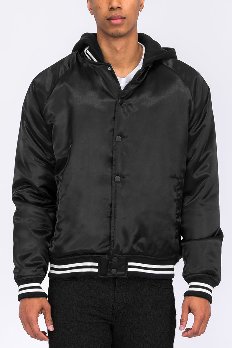 Satin Hooded Varsity Jacket - 7 COLORS -