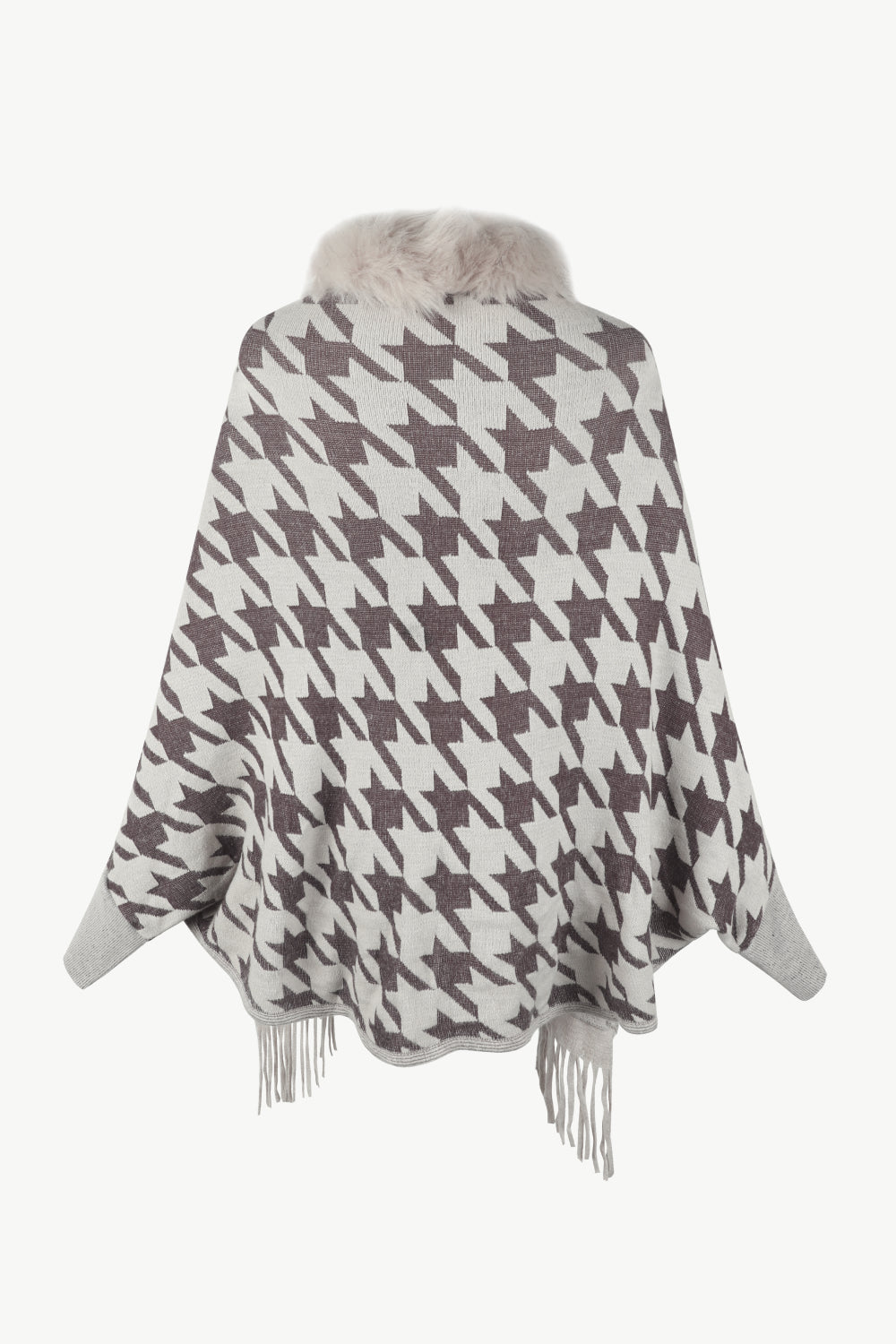 Houndstooth Fringe Hem Poncho - 1 SIZE FITS ALL - K - 5 COLORS -