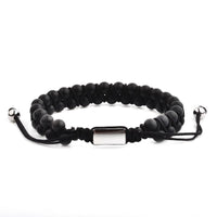 Thumbnail for Crucible - Men's Matte Black Agate Stone Beaded Adjustable Bracelet -